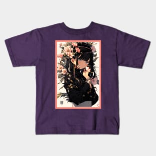 Aesthetic Anime Girl Pink Rosa Black | Quality Aesthetic Anime Design | Premium Chibi Manga Anime Art Kids T-Shirt